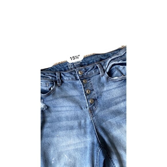 No Bo High Rise Skinny Jeans Womens JR 13 Button Fly Embroidered Patches Skater - Picture 8 of 11